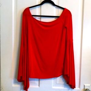 Free People Bright Red Top w/ Flutter Sleeves